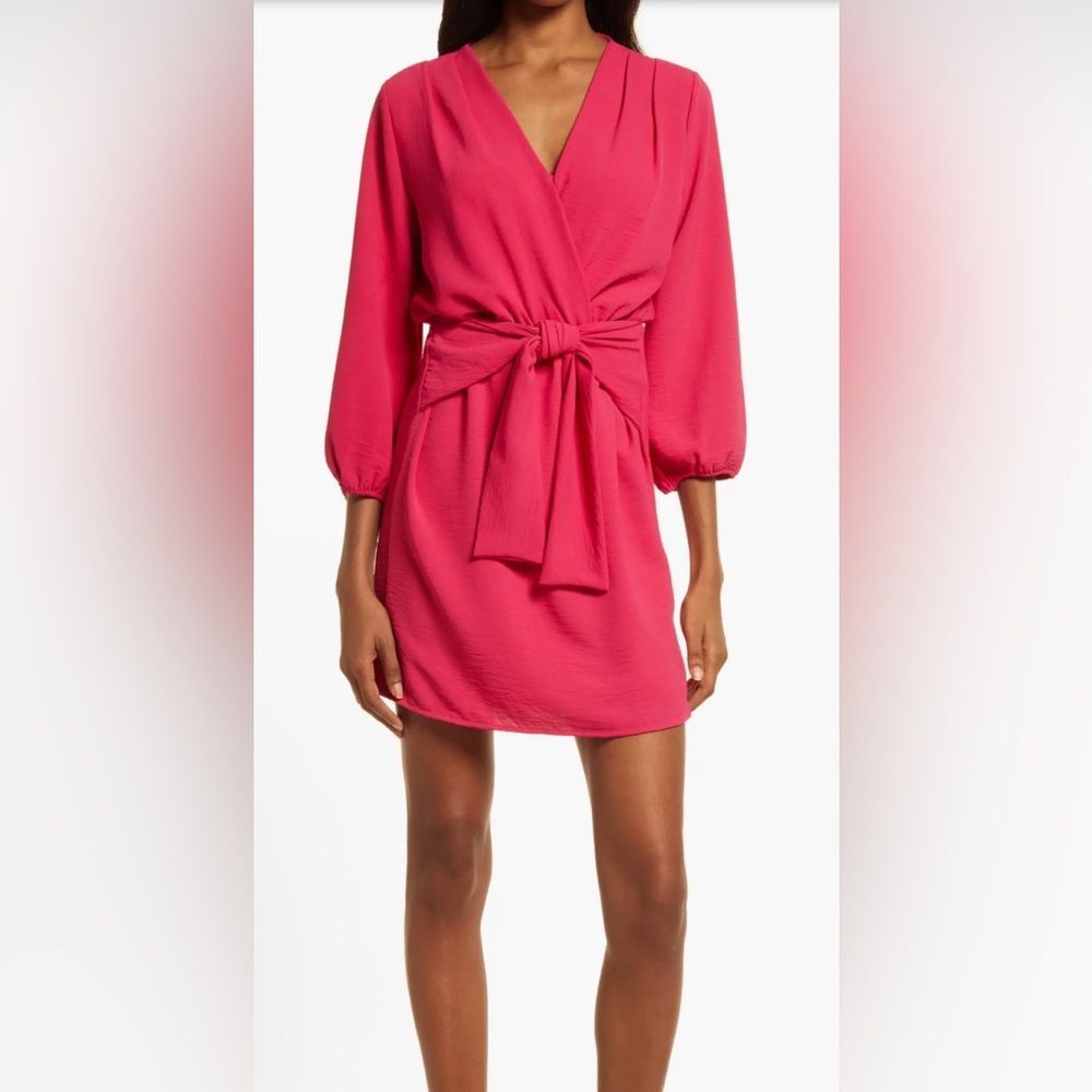 Fraiche by J Long Sleeve Tie Front Dress In Cherry Size Large NWT